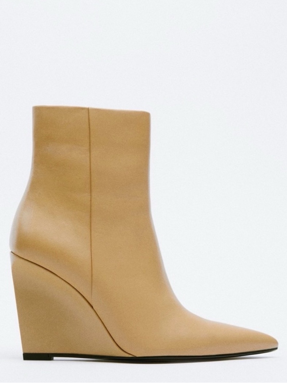 💕ZARA Leather Wedge Booties 100% Leather Beige/Nude Size 38 (US 7.5) Like New